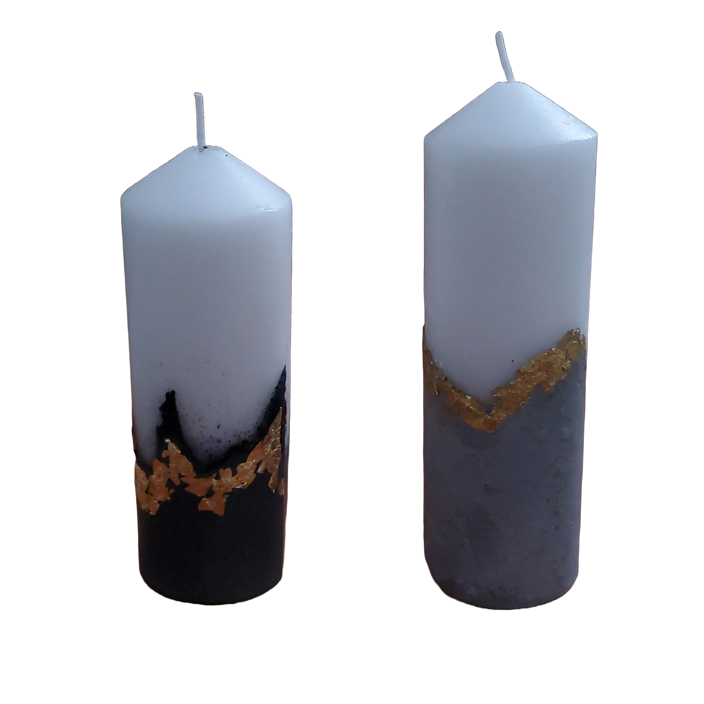 Handcrafted Concrete Pillar Candle Set with Gold Leaf Accent