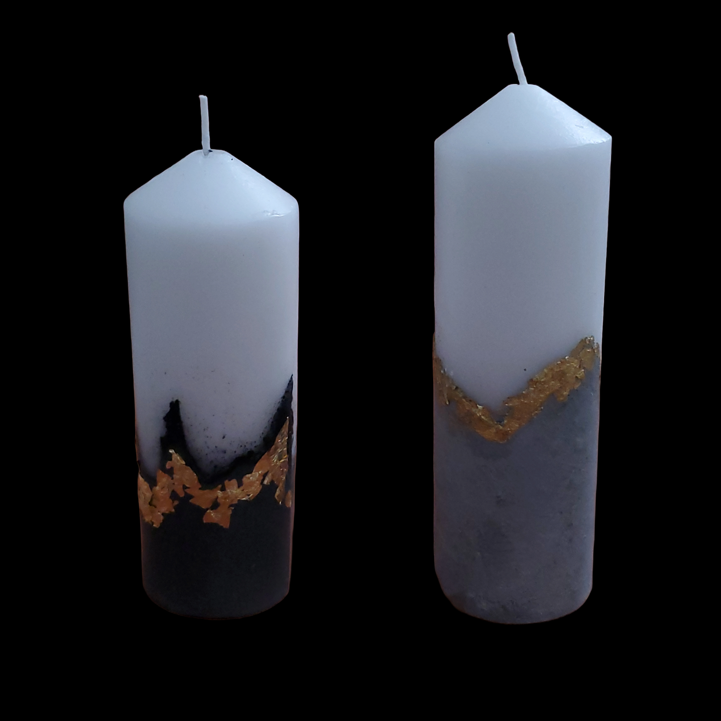 Handcrafted Concrete Pillar Candle Set with Gold Leaf Accent