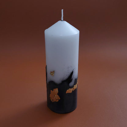 Handcrafted Concrete Pillar Candle Set with Gold Leaf Accent