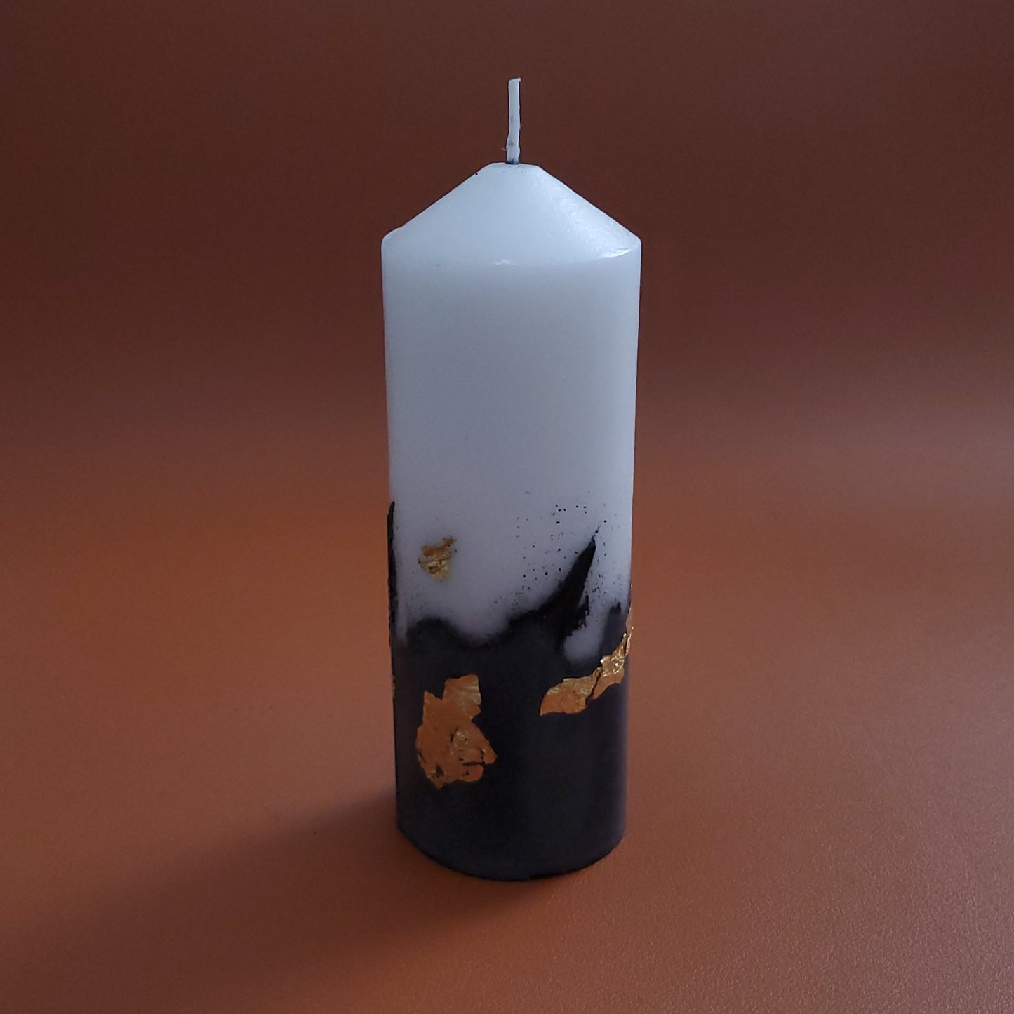 Handcrafted Concrete Pillar Candle Set with Gold Leaf Accent