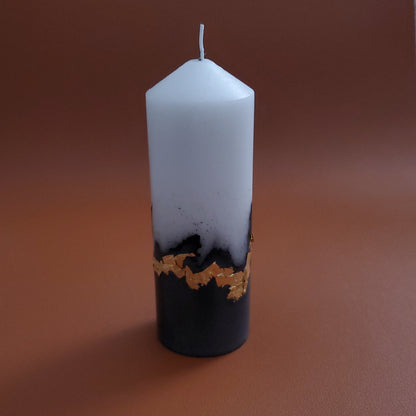 Handcrafted Concrete Pillar Candle Set with Gold Leaf Accent