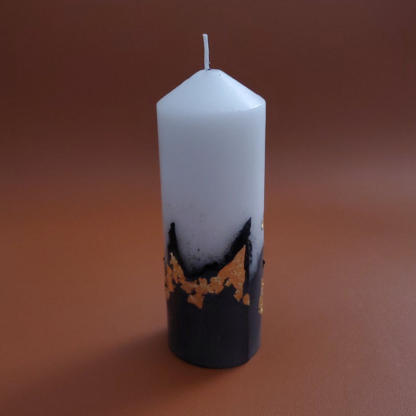 Handcrafted Concrete Pillar Candle Set with Gold Leaf Accent