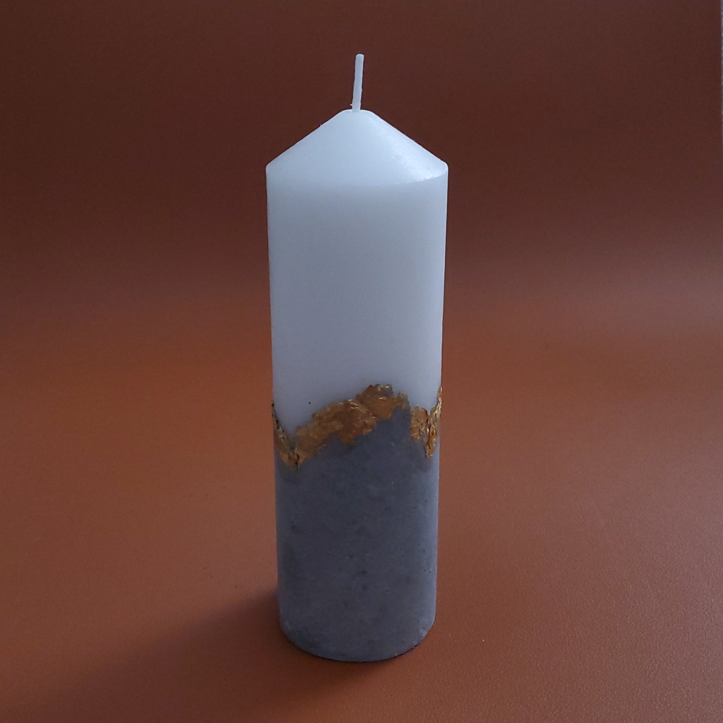 Handcrafted Concrete Pillar Candle Set with Gold Leaf Accent