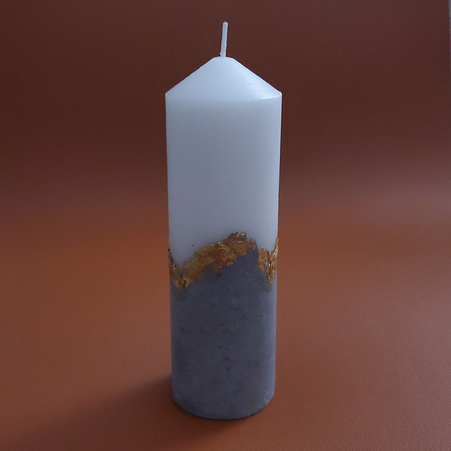 Handcrafted Concrete Pillar Candle Set with Gold Leaf Accent