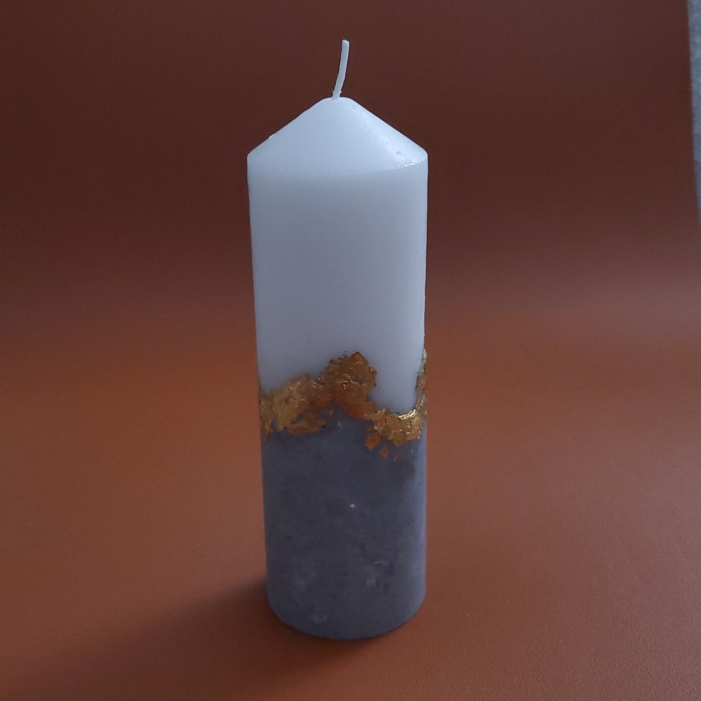 Handcrafted Concrete Pillar Candle Set with Gold Leaf Accent