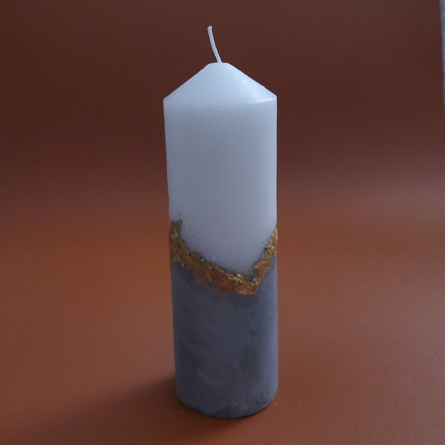 Handcrafted Concrete Pillar Candle Set with Gold Leaf Accent