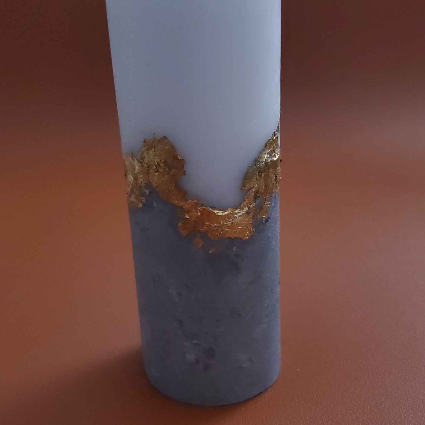 Handcrafted Concrete Pillar Candle Set with Gold Leaf Accent