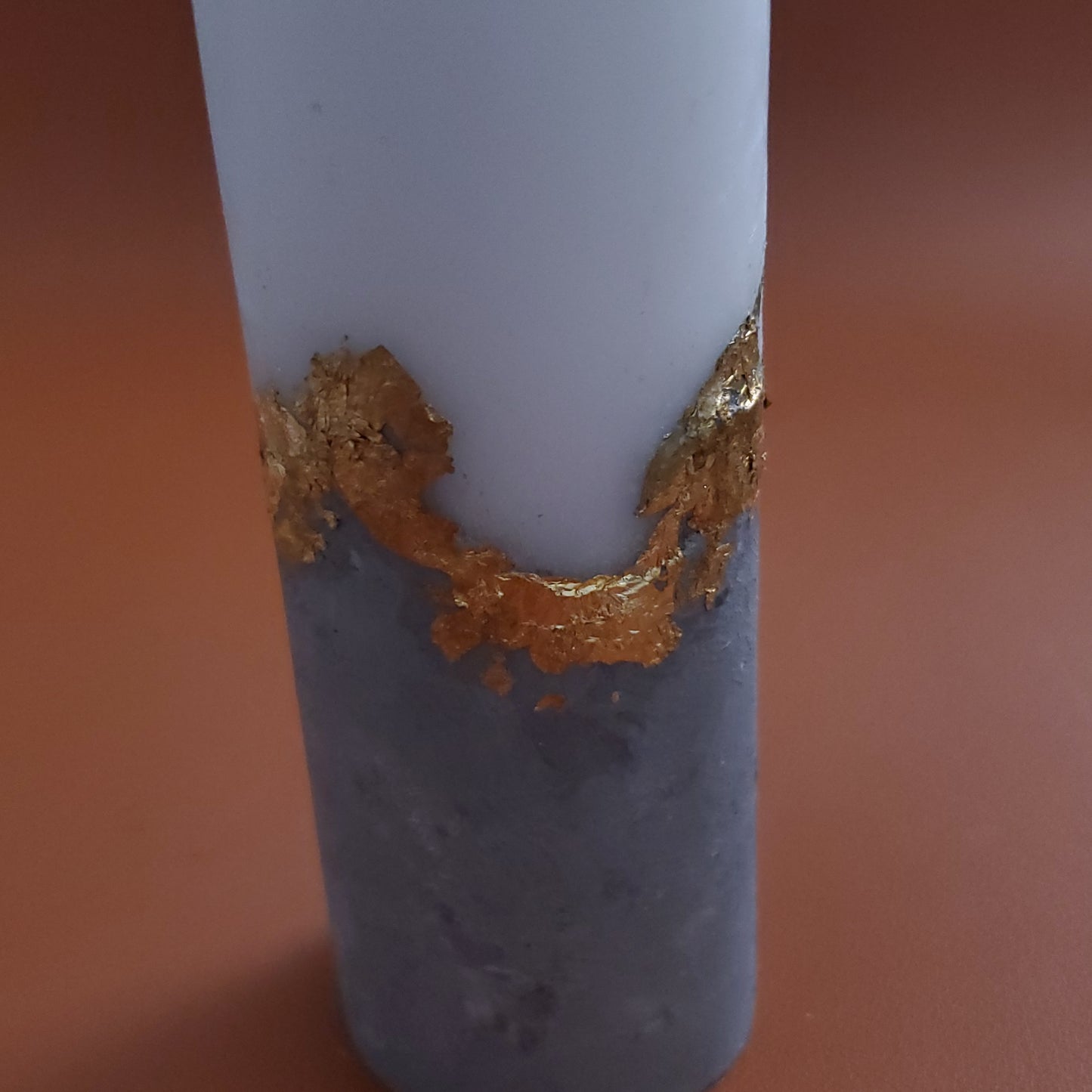 Handcrafted Concrete Pillar Candle Set with Gold Leaf Accent