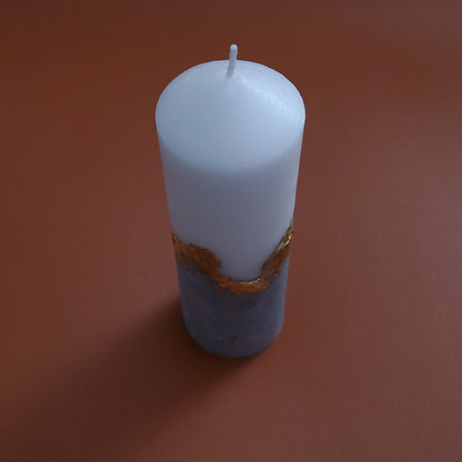 Handcrafted Concrete Pillar Candle Set with Gold Leaf Accent