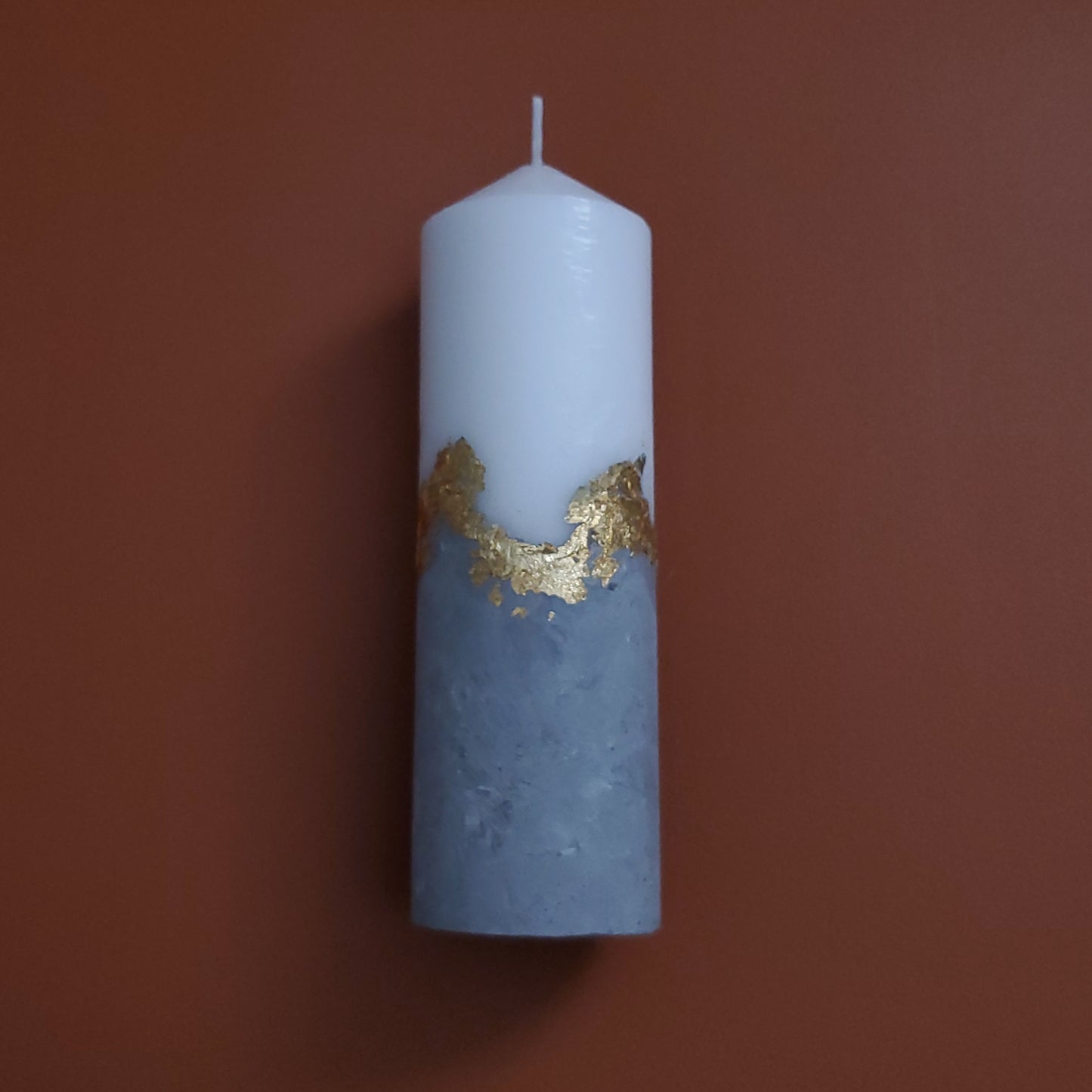 Handcrafted Concrete Pillar Candle Set with Gold Leaf Accent