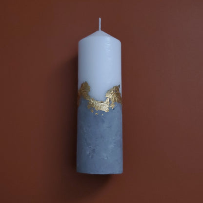 Handcrafted Concrete Pillar Candle Set with Gold Leaf Accent