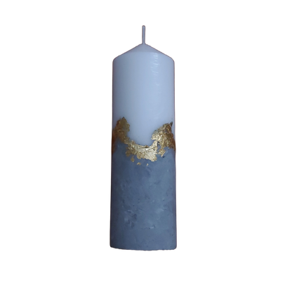 Handcrafted Concrete Pillar Candle Set with Gold Leaf Accent