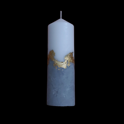 Handcrafted Concrete Pillar Candle Set with Gold Leaf Accent