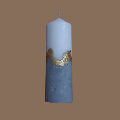 Handcrafted Concrete Pillar Candle Set with Gold Leaf Accent