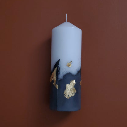 Handcrafted Concrete Pillar Candle Set with Gold Leaf Accent