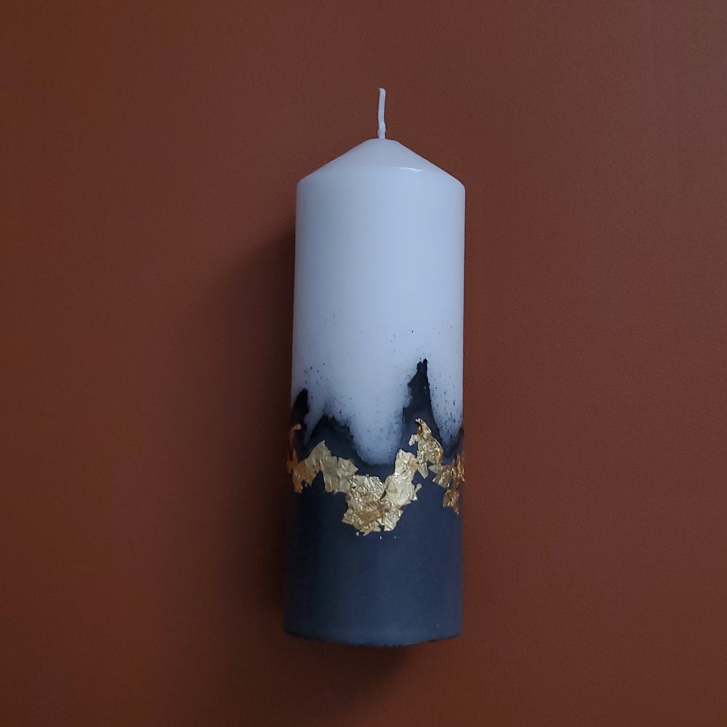 Handcrafted Concrete Pillar Candle Set with Gold Leaf Accent