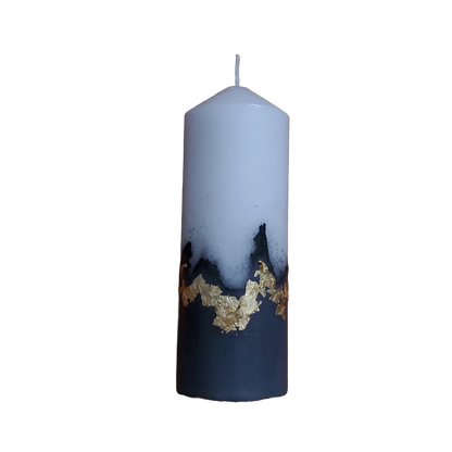 Handcrafted Concrete Pillar Candle Set with Gold Leaf Accent