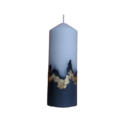 Handcrafted Concrete Pillar Candle Set with Gold Leaf Accent